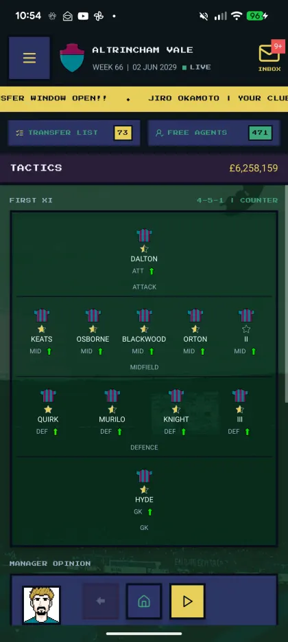 First XI in a 4-5-1 counter formation with form indicators per player